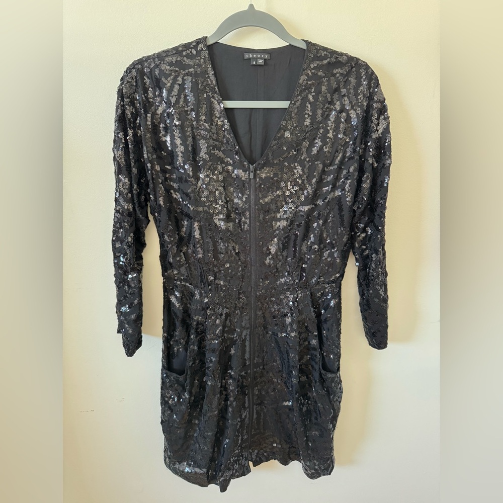 #114 - THEORY 100% Silk Sequinned Black Mini Dress